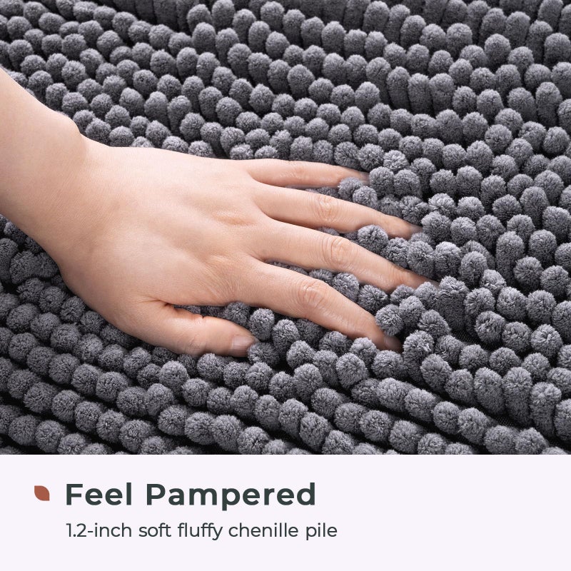 FRESHMINT Chenille Bathroom Rugs Non-Slip Bath Mat 32â€x20â€, Washable Soft Shower Mat, for Bathroom Floor & Tub Fluffy Shag Bath Rugs, Durable Thick Water Absorbent Microfiber Shower Rugs, Gray - Image 3